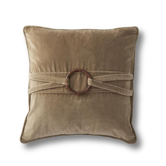 20 Inch Square Brown Cotton Velvet Pillow w/Bamboo Ring
