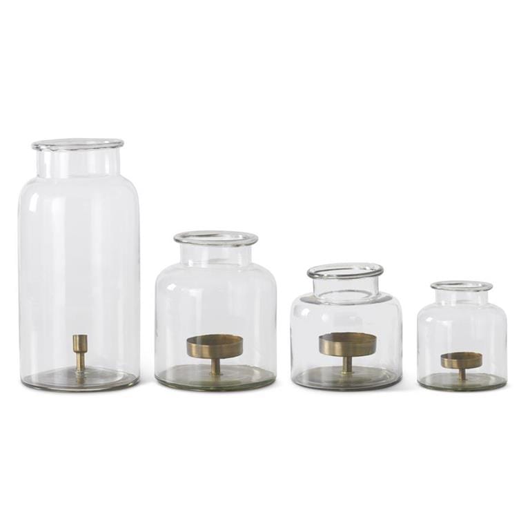 Clear Glass Jar With Metal Pillar Candleholder, 4 Sizes