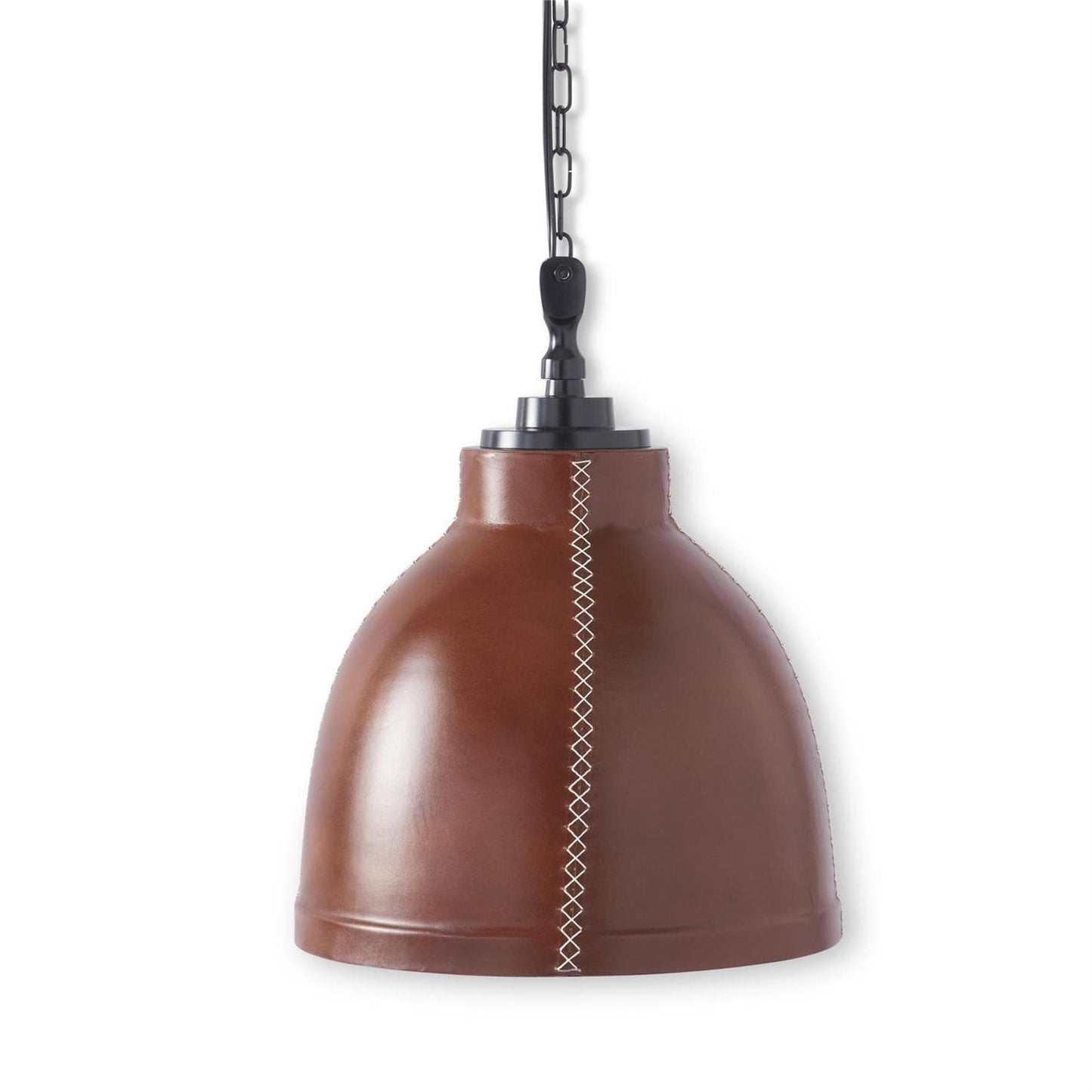 13.5 Inch Brown Leather Wrapped Dome Pendant Light w/Black Interior