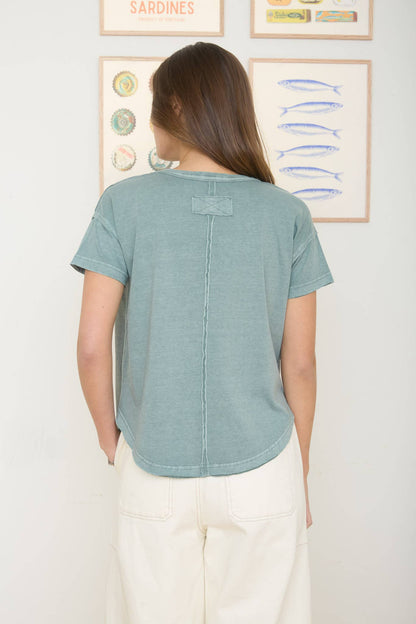 Round Neck Short Sleeve Exposed Seam Top