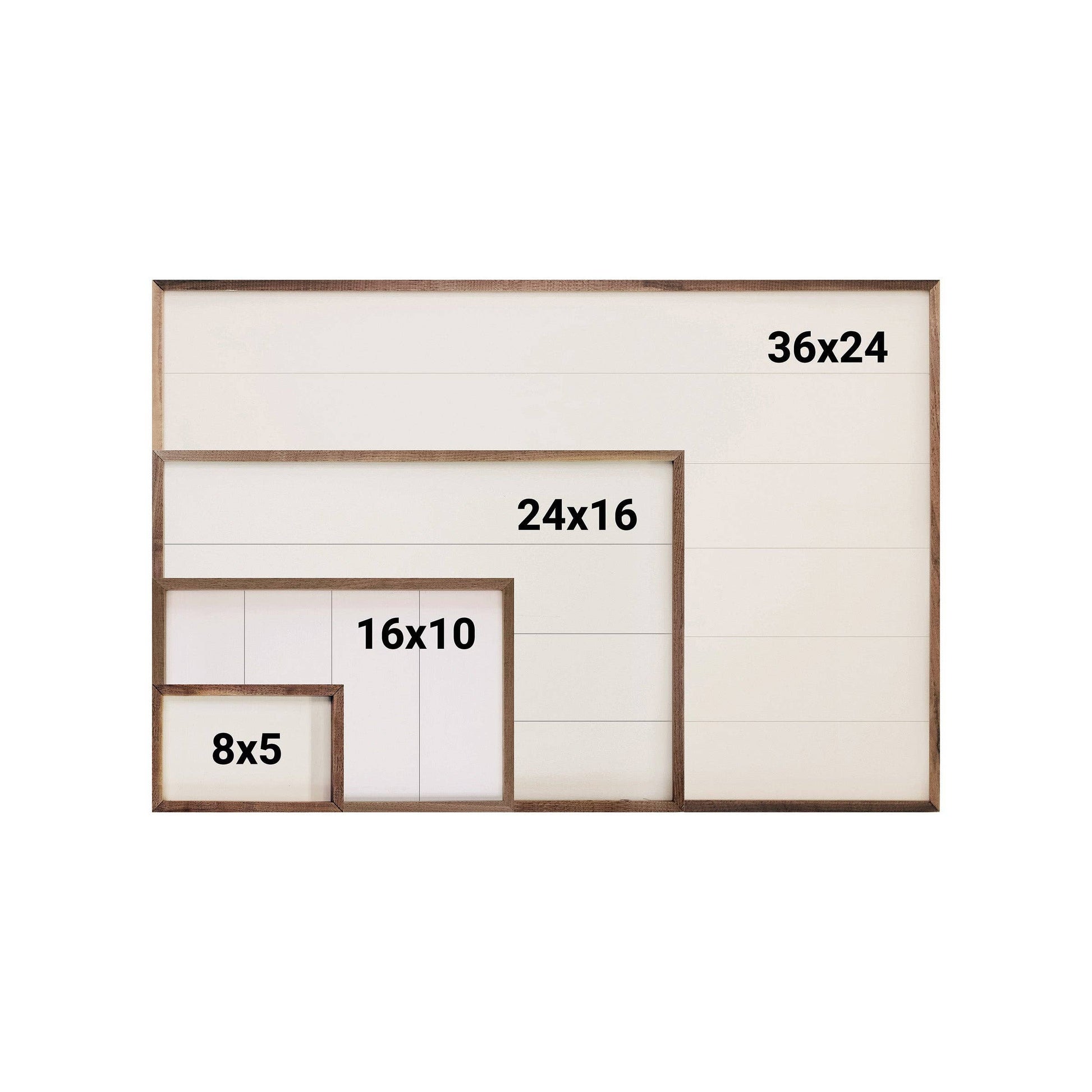 White Pumpkins With Autumn Florals wood framed sign shown in four sizes: 8x5 to 36x24