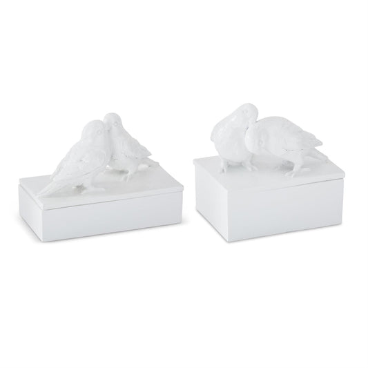 White Resin Love Birds Lidded Box