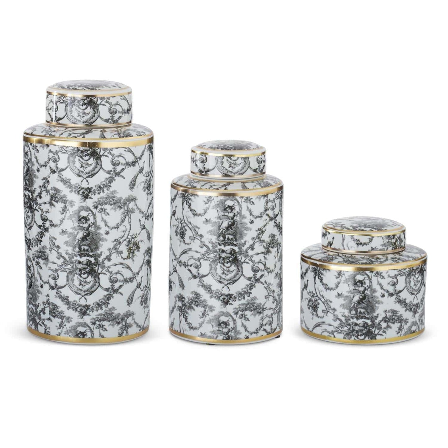 Black White & Gold Swinging Lady Ginger Jars