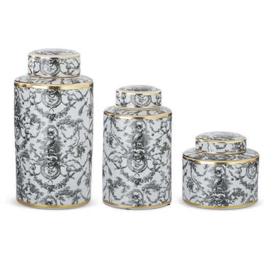 Black White & Gold Swinging Lady Ginger Jars