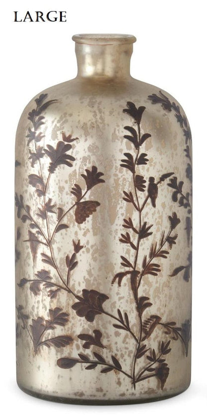 Brown Floral Champagne Mercury Glass Bottle