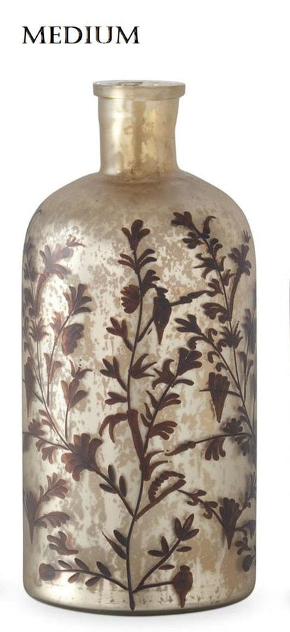 Brown Floral Champagne Mercury Glass Bottle