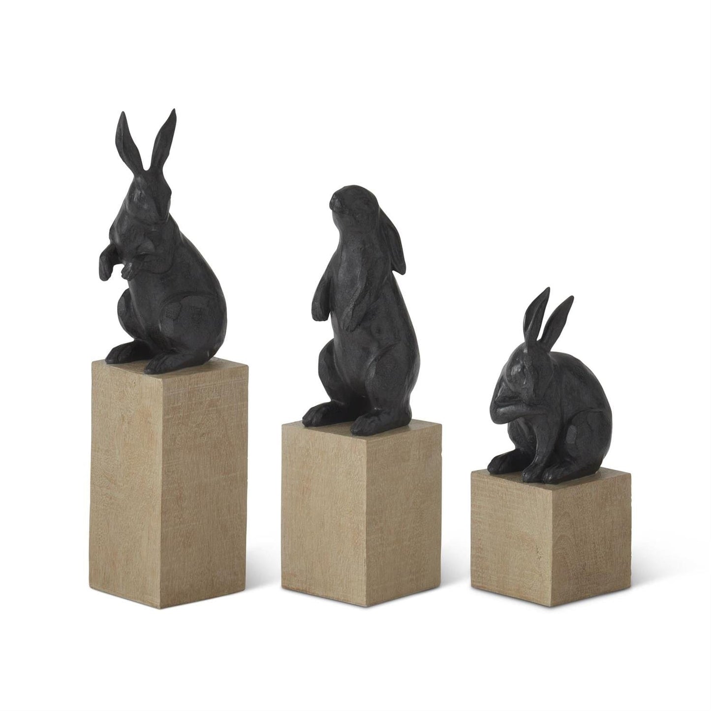 Black Resin Faux Cast Iron Rabbits on Wood Blocks
