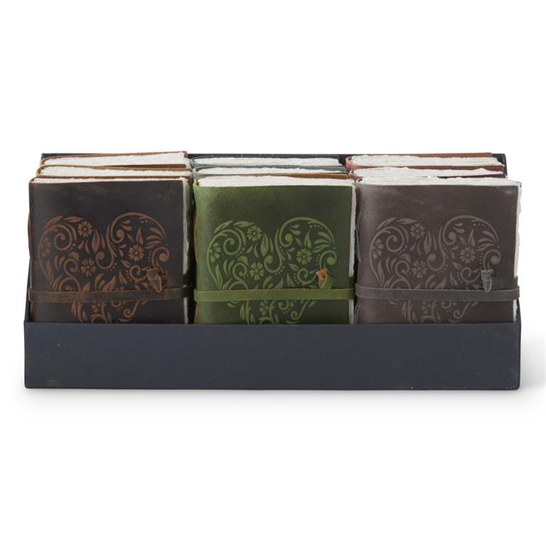 8 Inch Leather Heart Embossed Handcrafted Journal - asst colors