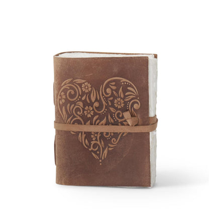 8 Inch Leather Heart Embossed Handcrafted Journal - asst colors