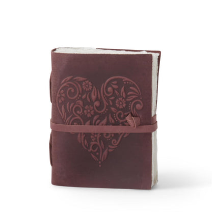 8 Inch Leather Heart Embossed Handcrafted Journal - asst colors