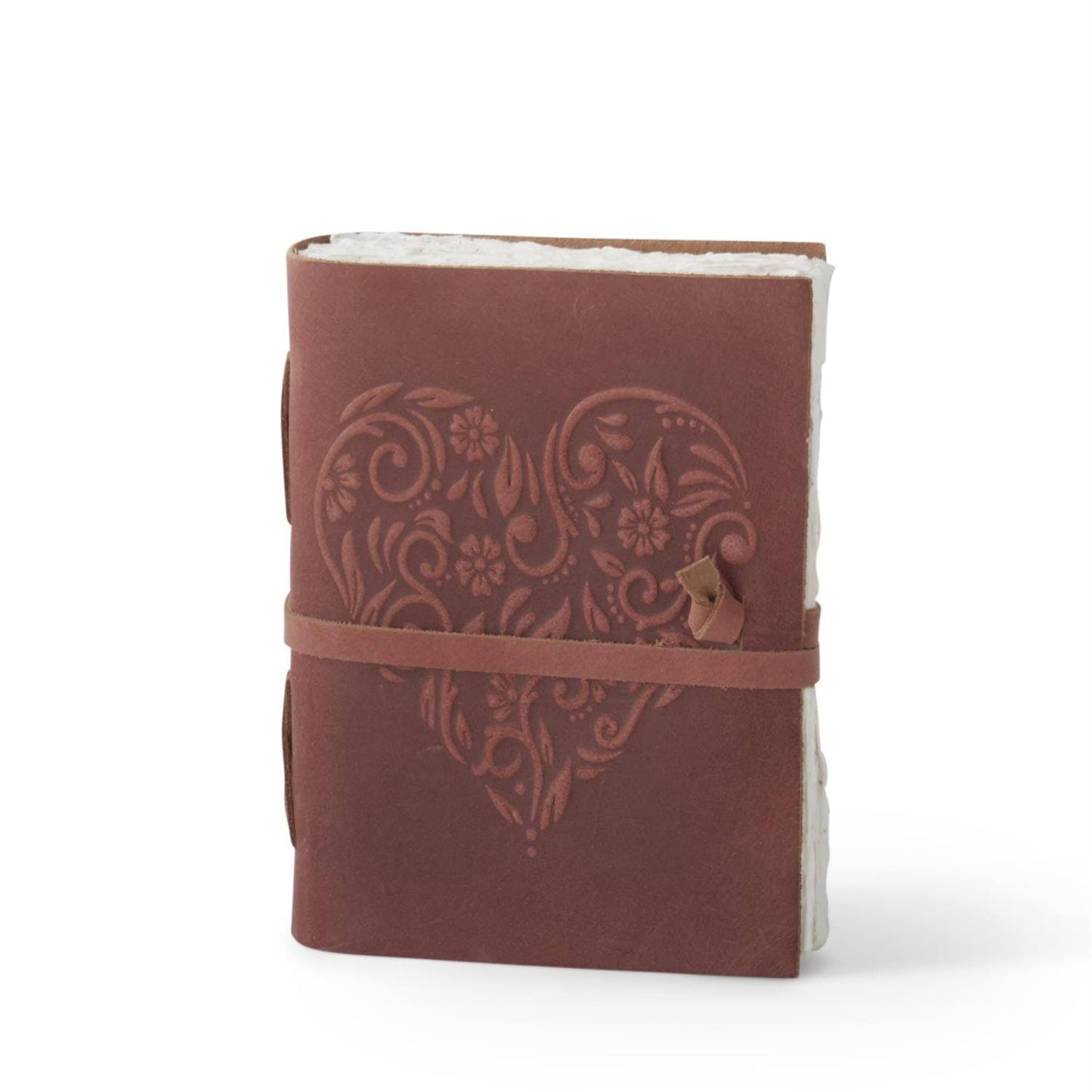8 Inch Leather Heart Embossed Handcrafted Journal - asst colors