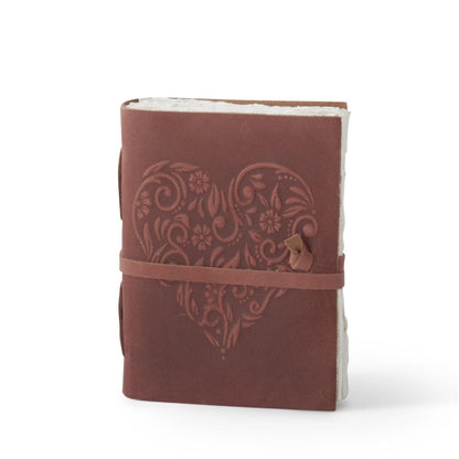 8 Inch Leather Heart Embossed Handcrafted Journal - asst colors