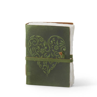 8 Inch Leather Heart Embossed Handcrafted Journal - asst colors