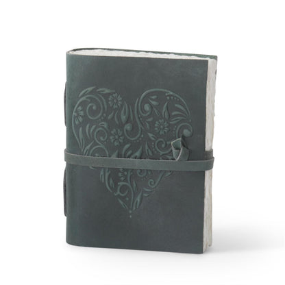 8 Inch Leather Heart Embossed Handcrafted Journal - asst colors
