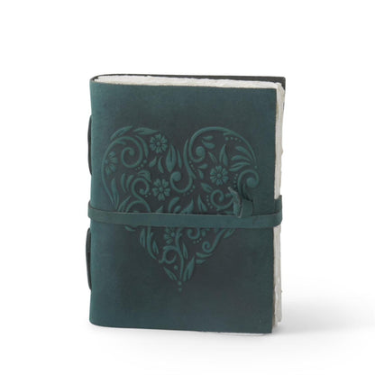8 Inch Leather Heart Embossed Handcrafted Journal - asst colors