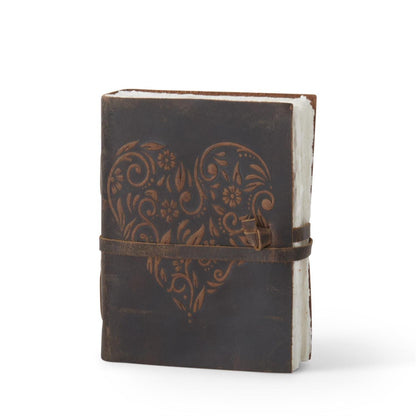 8 Inch Leather Heart Embossed Handcrafted Journal - asst colors