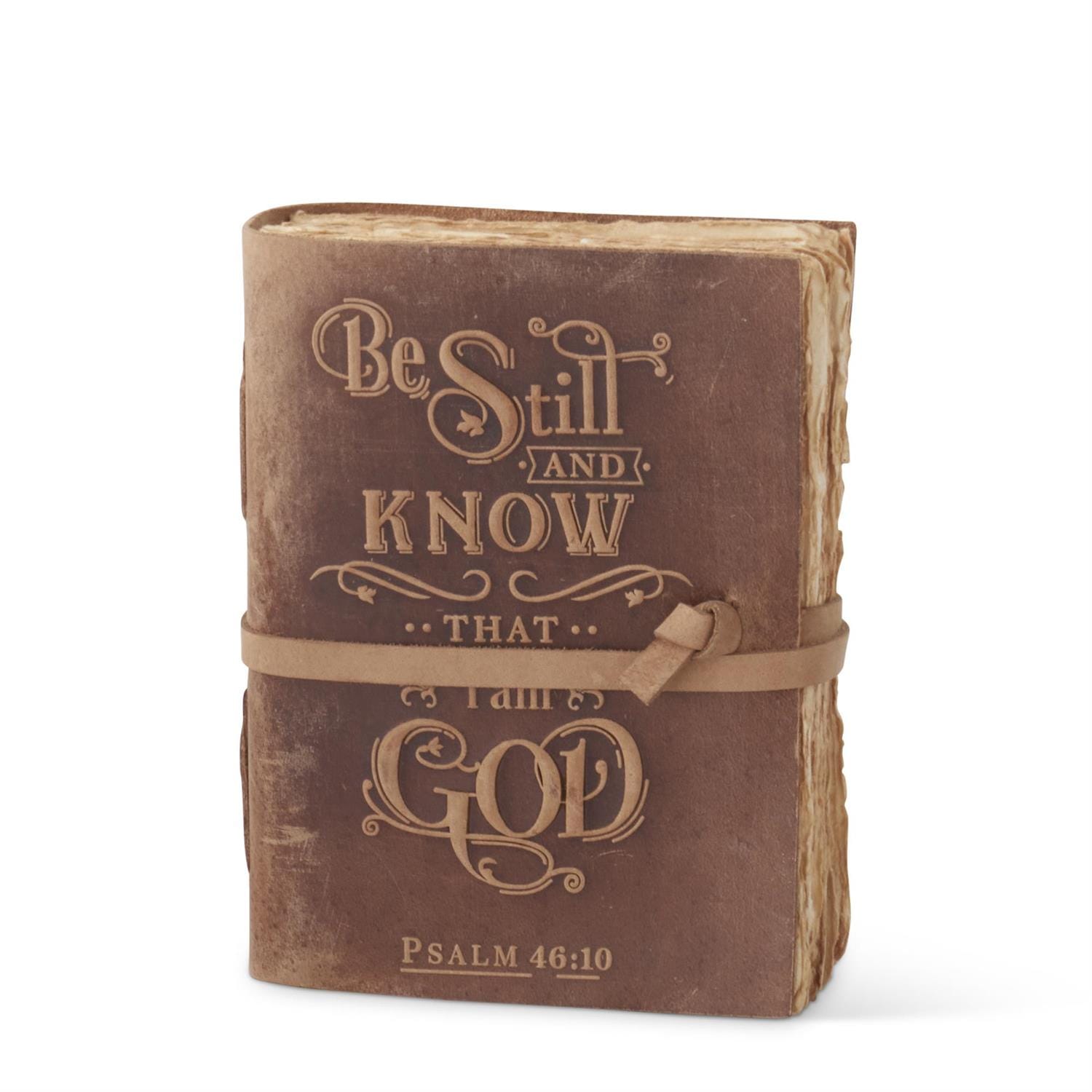 Brown leather journal embossed with Psalm 46:10 Be Still and Know That I am God