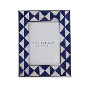 Blue & White Triangle Check Ceramic Photo Frame