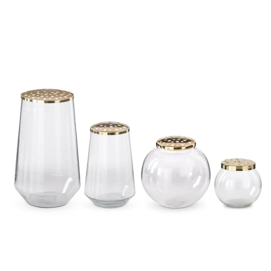 Clear Glass Vases with Removable Gold Tops