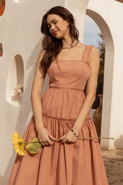 Lace Trim Tiered Dress