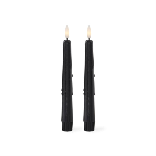 Set of 2 8 Inch Black LED Drip Taper Candles