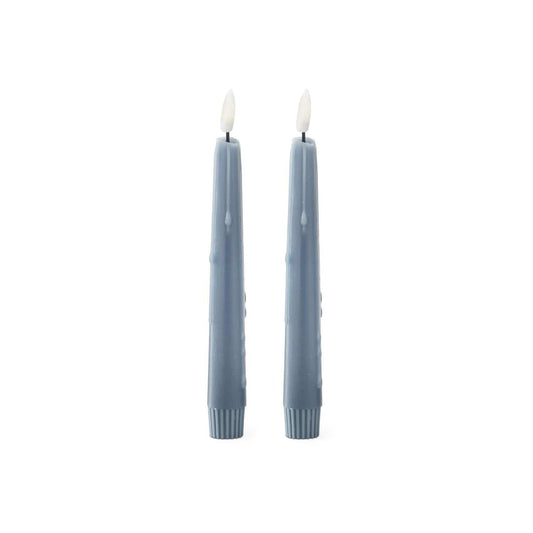 Set of 2 8 Inch Light Blue LED Drip Taper Candles w/Timers
