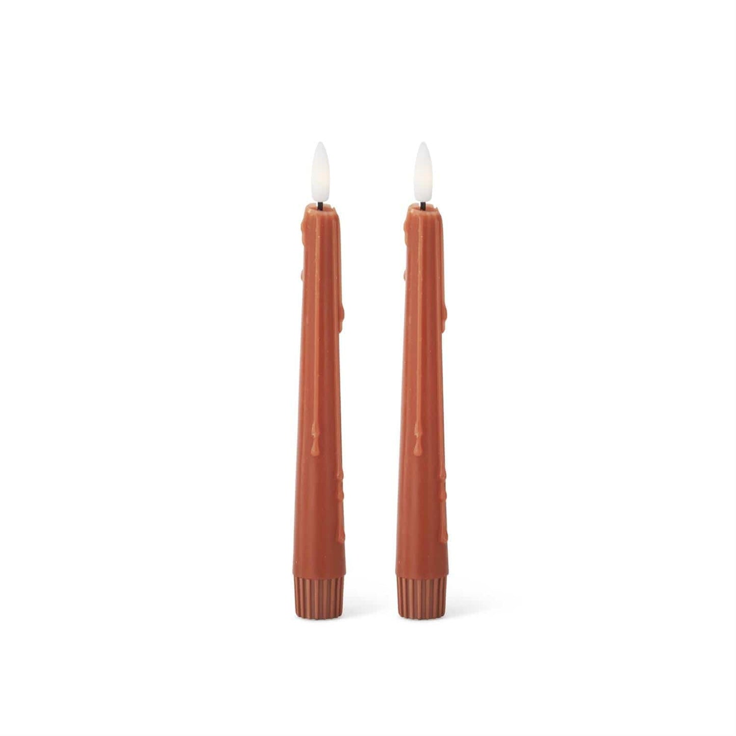 Set of 2 8 Inch Rust LED Drip Taper Candles