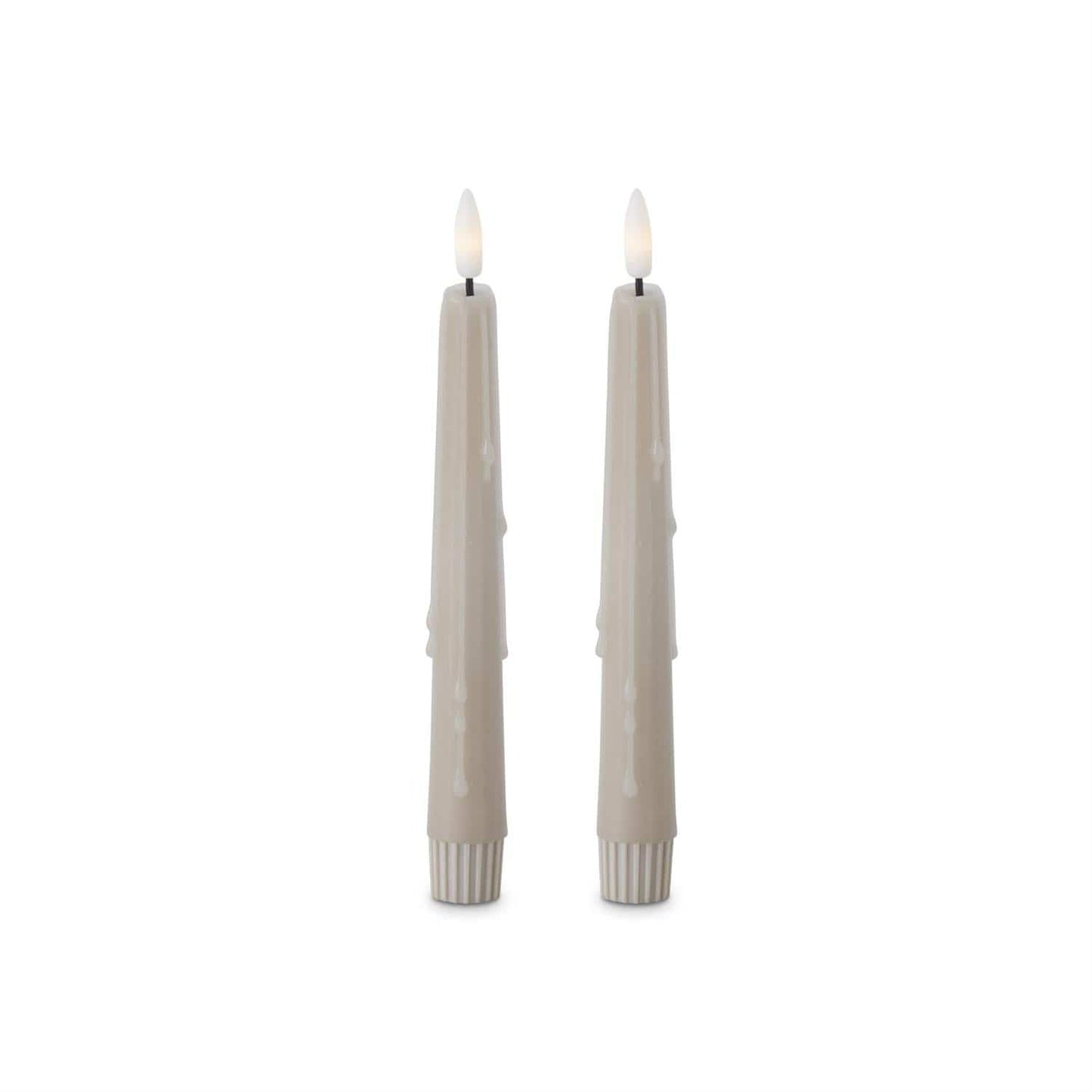 Set of 2 8 Inch Taupe LED Drip Taper Candles w/Timers