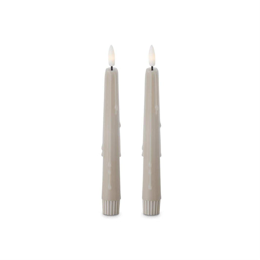 Set of 2 8 Inch Taupe LED Drip Taper Candles w/Timers