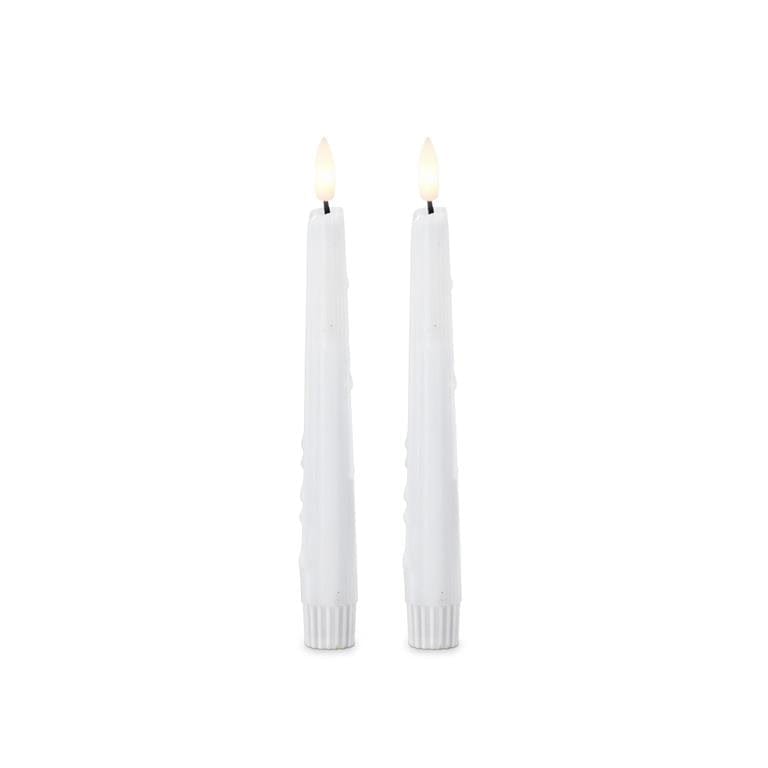 Set of 2 8 Inch White LED Drip Taper Candles