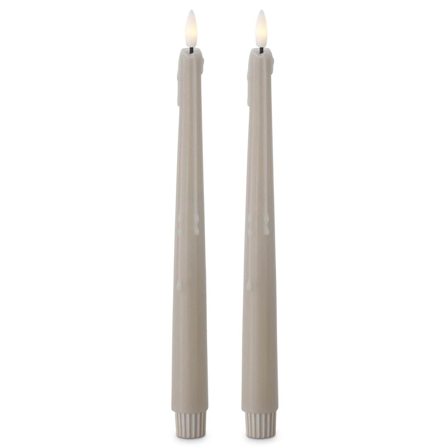 Set of 2 11.5 Inch Taupe LED Drip Taper Candles w/Timer