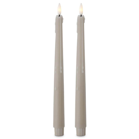 Set of 2 11.5 Inch Taupe LED Drip Taper Candles w/Timer