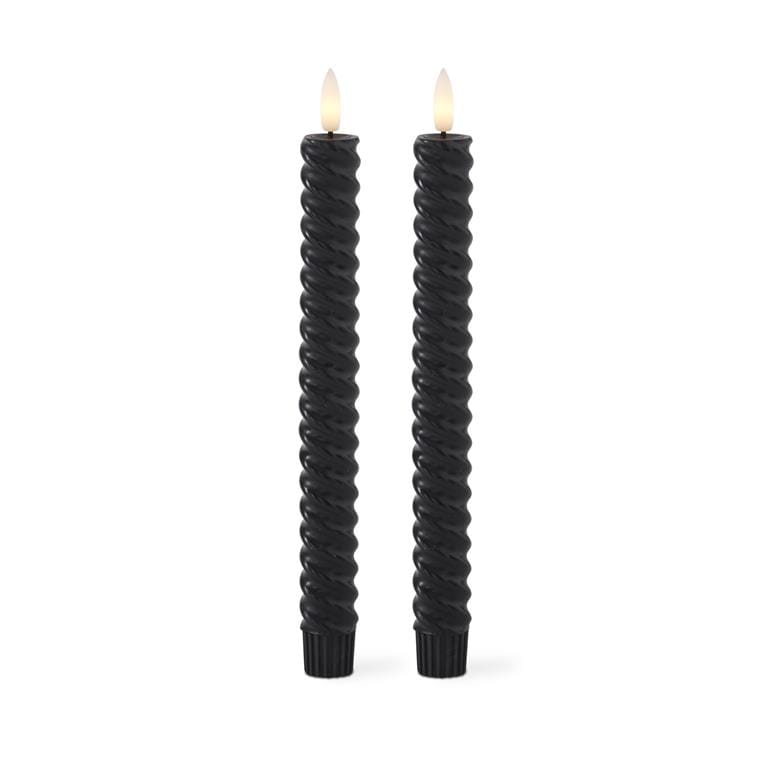 Set of 2 9.75 Inch Black Spiral LED Taper Candles