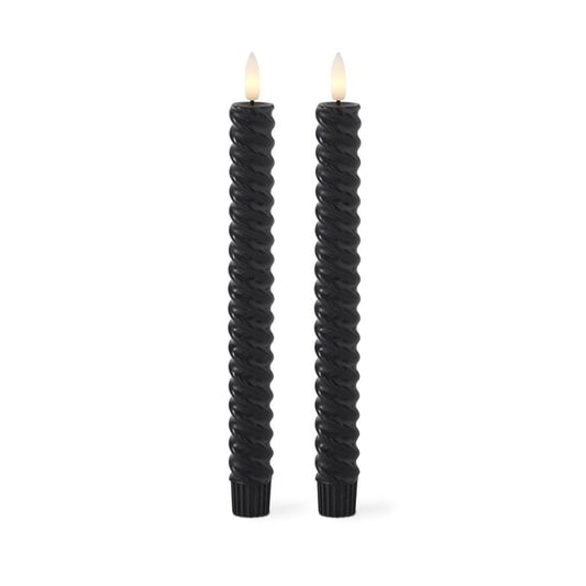 Set of 2 9.75 Inch Black Spiral LED Taper Candles