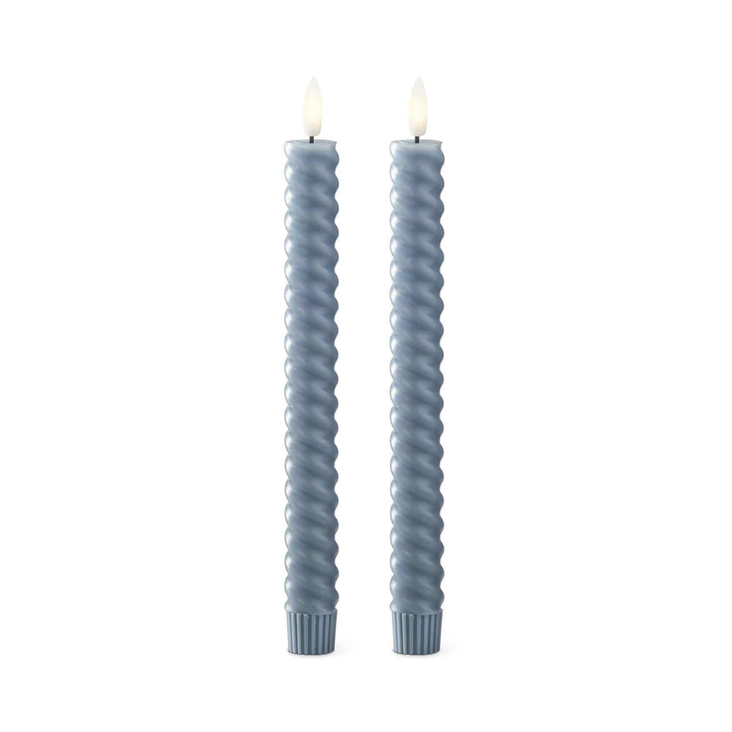 Set of 2 9.75 Inch Light Blue Spiral LED Taper Candles w/Timers