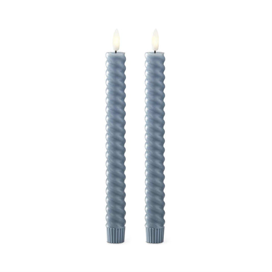 Set of 2 9.75 Inch Light Blue Spiral LED Taper Candles w/Timers