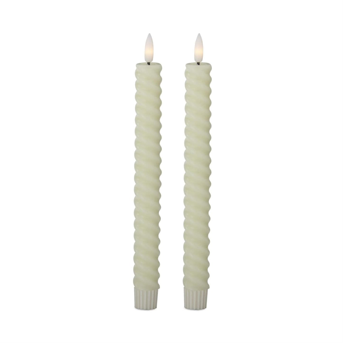 Set of 2 9.75 Inch Cream Spiral LED Taper Candles