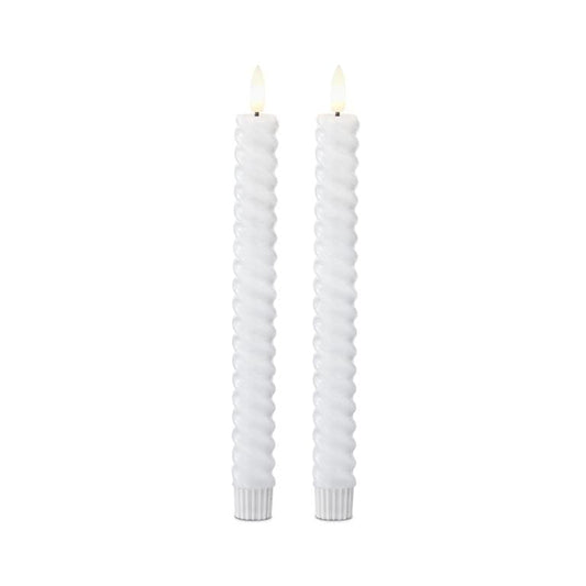 Set of 2 9.75 Inch White Spiral LED Taper Candles