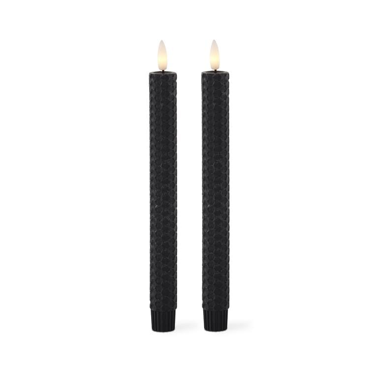 Set of 2 9.75 Inch Black Honeycomb LED Taper Candles