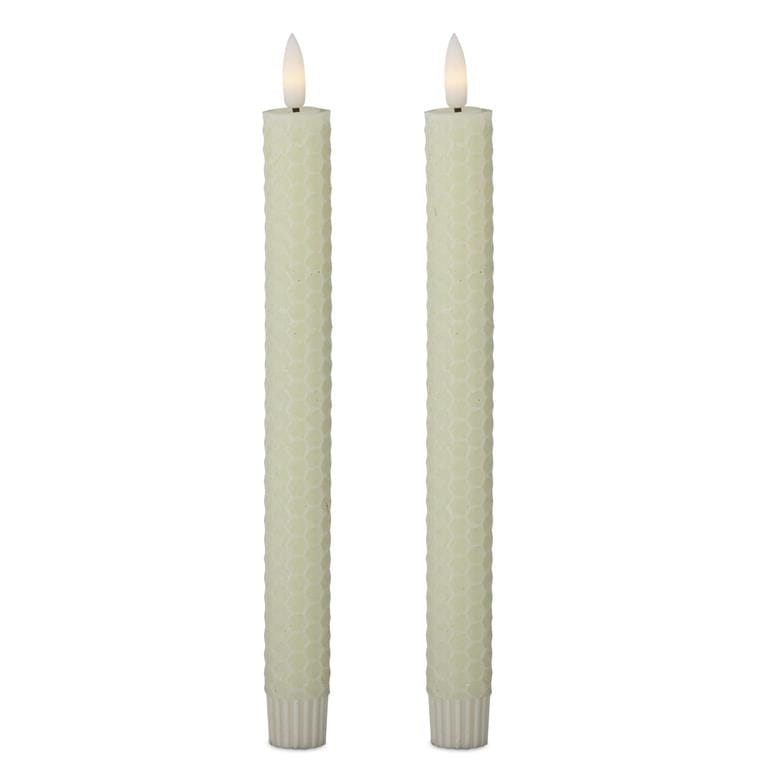 Set of 2 9.75 Inch Cream Honeycomb LED Taper Candles