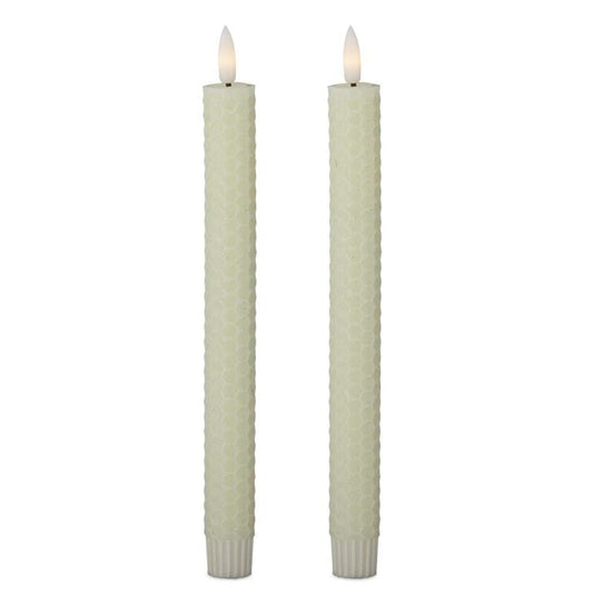 Set of 2 9.75 Inch Cream Honeycomb LED Taper Candles