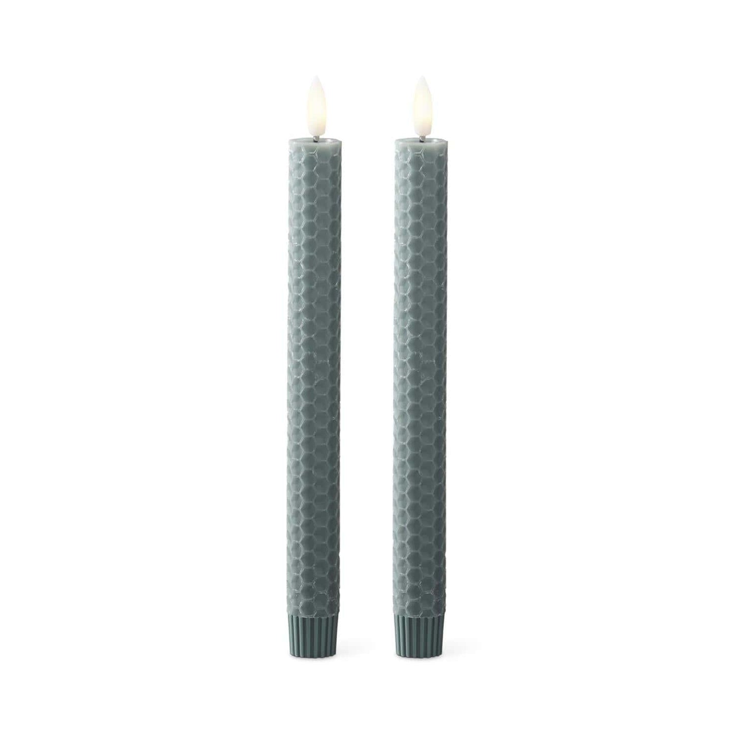 Set of 2 9.75 Inch Dark Green Honeycomb LED Taper Candles w/Timers