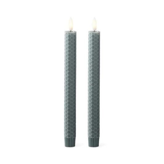 Set of 2 9.75 Inch Dark Green Honeycomb LED Taper Candles w/Timers