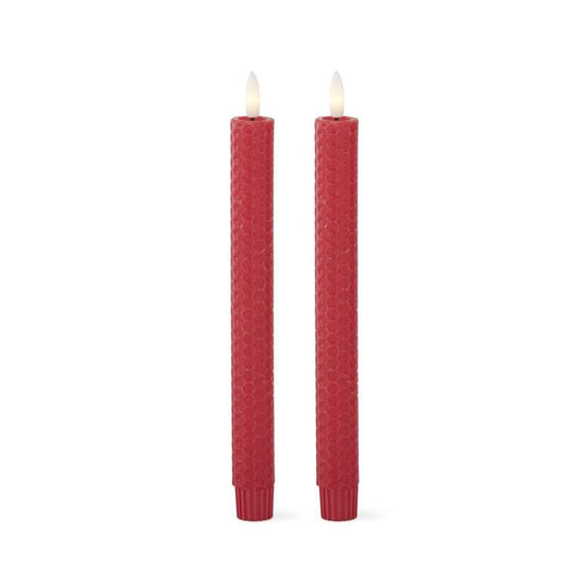 Set of 2 9.75 Inch Red Honeycomb LED Taper Candles