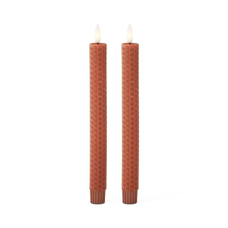 Set of 2 9.75 Inch Rust Honeycomb LED Taper Candles