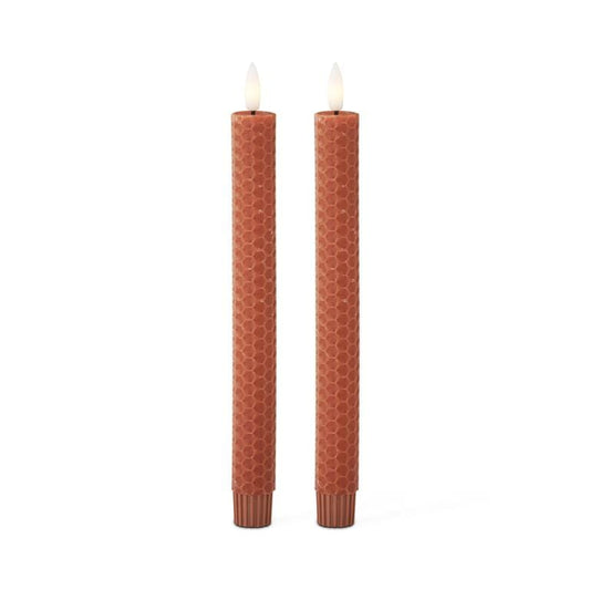 Set of 2 9.75 Inch Rust Honeycomb LED Taper Candles