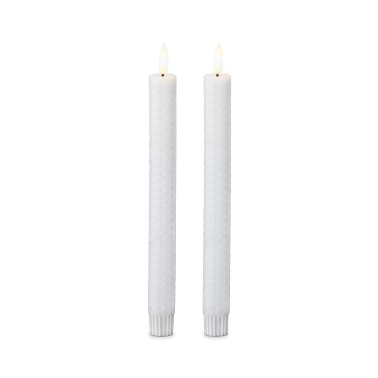 Set of 2 9.75 Inch White Honeycomb LED Taper Candles