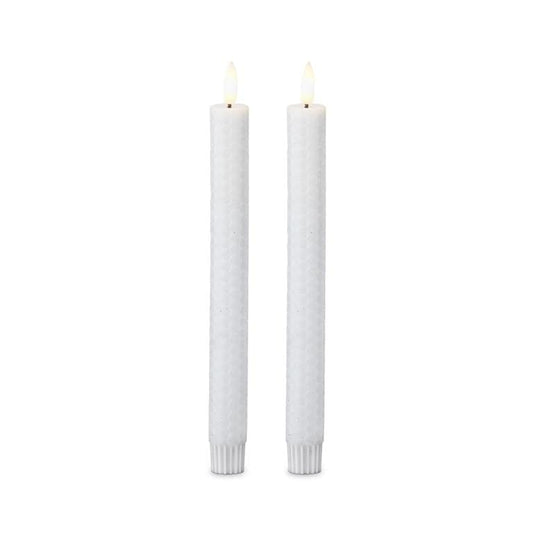 Set of 2 9.75 Inch White Honeycomb LED Taper Candles