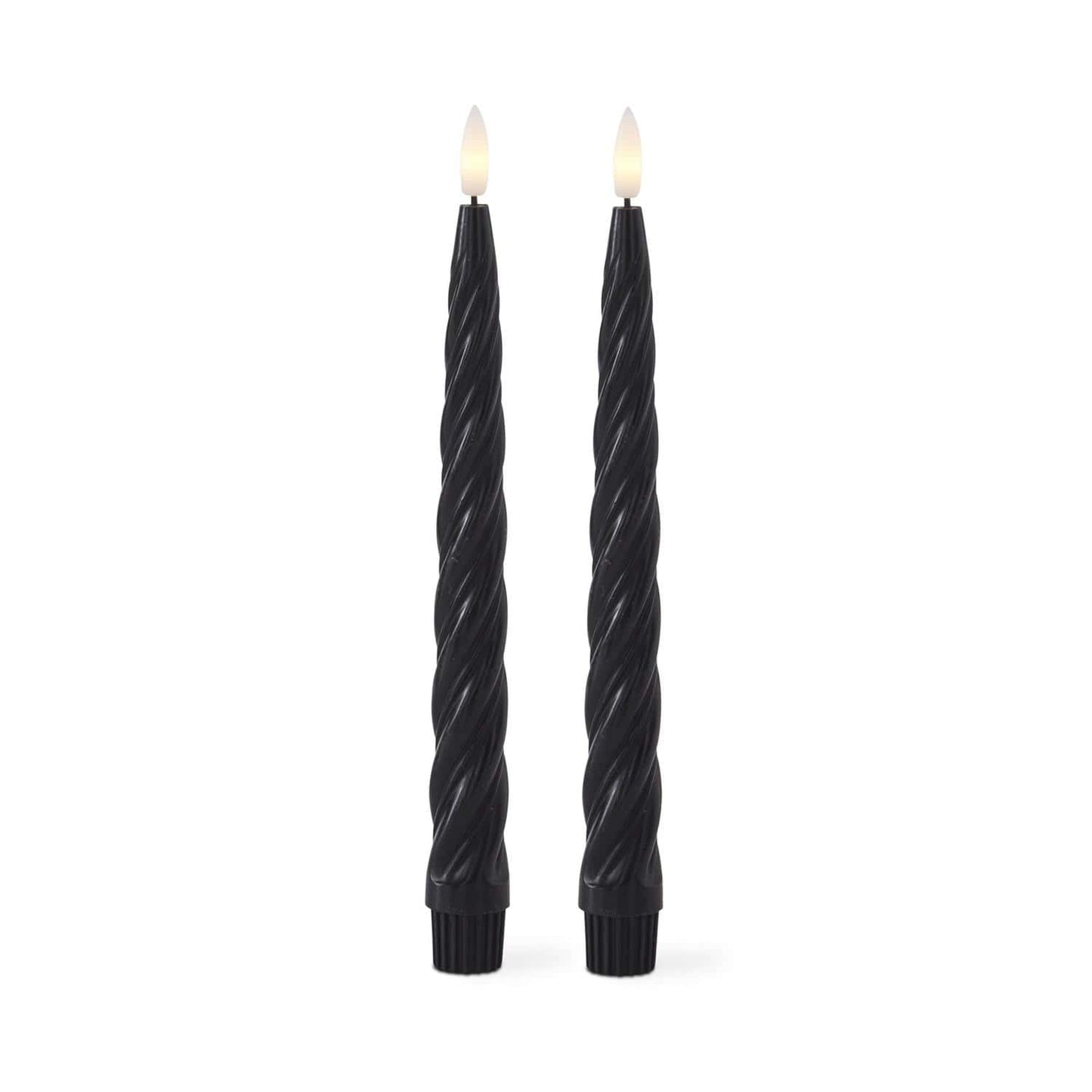 Set of 2 9.75 Inch Black Spiral LED Taper Candles