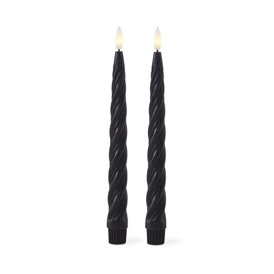 Set of 2 9.75 Inch Black Spiral LED Taper Candles